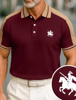 Men's Cotton Polo Shirt Golf Shirt Business Lapel Short Sleeve Fashion Basic Color Block Patchwork Embroidered Summer claret Black Green ash-colored Deep Blue Light Blue Cotton Polo Shirt