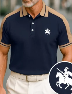 Men's Cotton Polo Shirt Golf Shirt Business Lapel Short Sleeve Fashion Basic Color Block Patchwork Embroidered Summer claret Black Green ash-colored Deep Blue Light Blue Cotton Polo Shirt