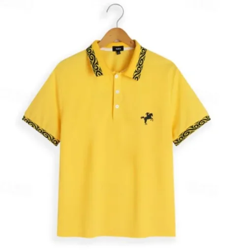Men's Cotton Polo Shirt Golf Shirt Casual Sports Ribbed Polo Collar Short Sleeve Fashion Basic Color Block Patchwork Embroidered Summer Regular Fit Black White Yellow Gray Cotton Polo Shirt