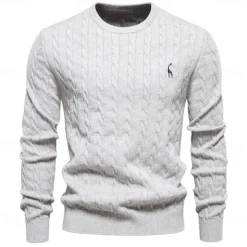 Men's Cotton Pullover Sweater Jumper Knit Embroidery Deer Crew Neck Knitwear Elegant Christmas Outdoor Clothing Apparel Fall Winter Black White S M L