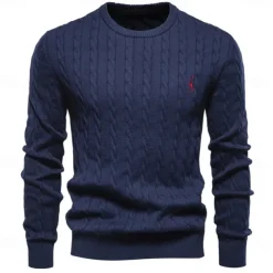 Men's Cotton Pullover Sweater Jumper Knit Embroidery Deer Crew Neck Knitwear Elegant Christmas Outdoor Clothing Apparel Fall Winter Black White S M L