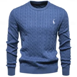 Men's Cotton Pullover Sweater Jumper Knit Embroidery Deer Crew Neck Knitwear Elegant Christmas Outdoor Clothing Apparel Fall Winter Black White S M L