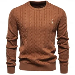 Men's Cotton Pullover Sweater Jumper Knit Embroidery Deer Crew Neck Knitwear Elegant Christmas Outdoor Clothing Apparel Fall Winter Black White S M L