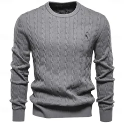 Men's Cotton Pullover Sweater Jumper Knit Embroidery Deer Crew Neck Knitwear Elegant Christmas Outdoor Clothing Apparel Fall Winter Black White S M L