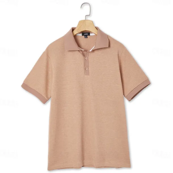 Men's Cotton Waffle Polo Shirts Golf Shirt Casual Holiday Lapel Ribbed Polo Collar Short Sleeve Fashion Basic Plain Buttons Soft Summer Spring Regular Fit White Yellow Green Gray Waffle Polo