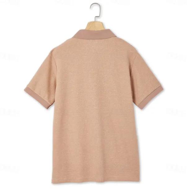 Men's Cotton Waffle Polo Shirts Golf Shirt Casual Holiday Lapel Ribbed Polo Collar Short Sleeve Fashion Basic Plain Buttons Soft Summer Spring Regular Fit White Yellow Green Gray Waffle Polo