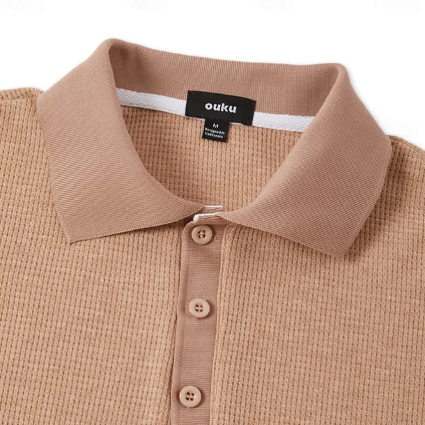 Men's Cotton Waffle Polo Shirts Golf Shirt Casual Holiday Lapel Ribbed Polo Collar Short Sleeve Fashion Basic Plain Buttons Soft Summer Spring Regular Fit White Yellow Green Gray Waffle Polo