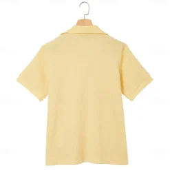 Men's Cotton Waffle Polo Shirts Golf Shirt Casual Holiday Lapel Ribbed Polo Collar Short Sleeve Fashion Basic Plain Buttons Soft Summer Spring Regular Fit White Yellow Green Gray Waffle Polo