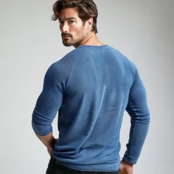 Men's Cotton Waffle Shirt Henley School Training Long Sleeve Button Clothing Apparel Elegant Warm Active Vintage