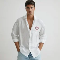 Men's Couples' Cotton Linen Shirt Valentines Day Shirt Heart Outdoor Vacation White Long Sleeve Turndown Summer Spring Clothing Apparel