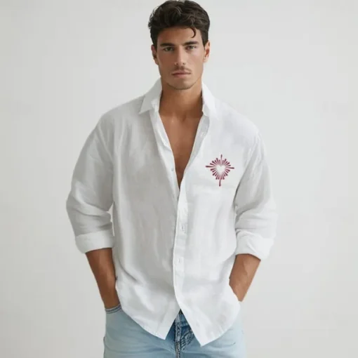 Men's Couples' Cotton Linen Shirt Valentines Day Shirt Heart Outdoor Vacation White Long Sleeve Turndown Summer Spring Clothing Apparel