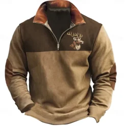 Men's Cow Hunting Sweatshirts Quarter Zip Sweatshirt Long Sleeve Sweatshirt Half Zip Vintage Retro Western Cowboy 3D Printing Hunting Half Zip Winter Spring & Fall