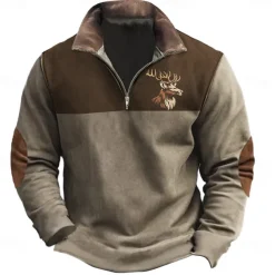 Men's Cow Hunting Sweatshirts Quarter Zip Sweatshirt Long Sleeve Sweatshirt Half Zip Vintage Retro Western Cowboy 3D Printing Hunting Half Zip Winter Spring & Fall
