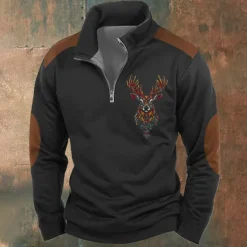 Men's Cow Print Hunting Sweatshirts Quarter Zip Sweatshirt Long Sleeve Sweatshirt Stand Collar Vintage Retro Western Cowboy 3D Printing Hunting Zipper Winter Spring & Fall