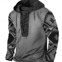 Men's Cowboy Hoodie Hoodies Sweatshirt Fashion Cool Long Sleeve Hooded Vacation Going out Streetwear Blue Brown Drawstring Fall Winter Designer