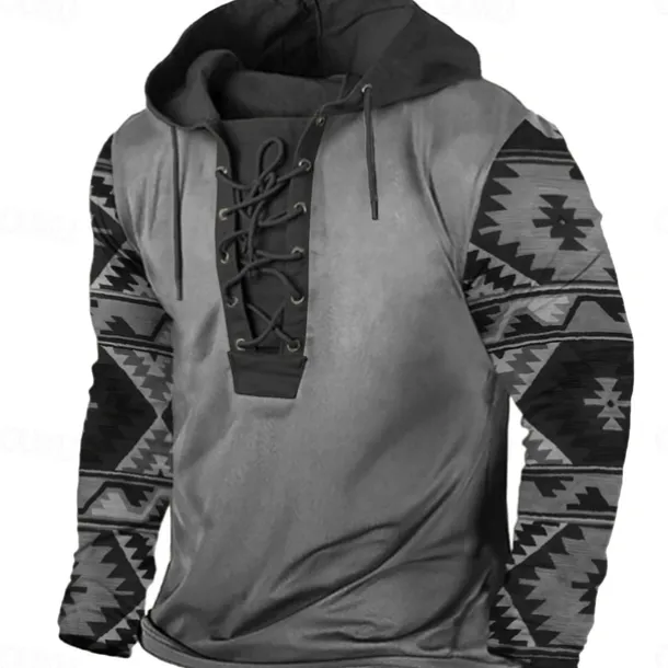 Men's Cowboy Hoodie Hoodies Sweatshirt Fashion Cool Long Sleeve Hooded Vacation Going out Streetwear Blue Brown Drawstring Fall Winter Designer