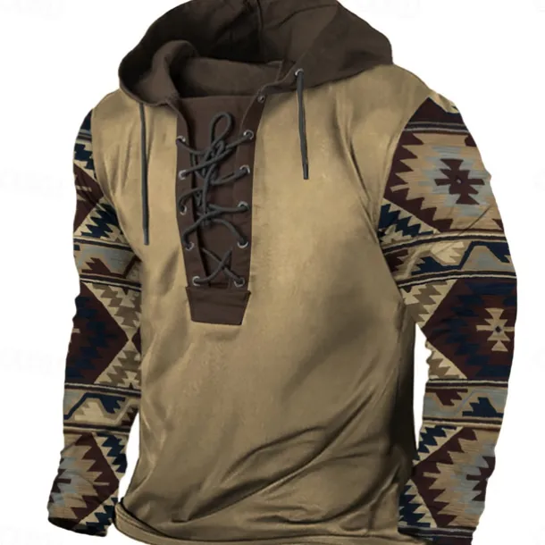 Men's Cowboy Hoodie Hoodies Sweatshirt Fashion Cool Long Sleeve Hooded Vacation Going out Streetwear Blue Brown Drawstring Fall Winter Designer