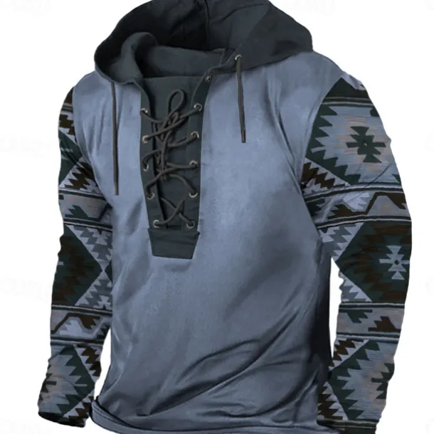 Men's Cowboy Hoodie Hoodies Sweatshirt Fashion Cool Long Sleeve Hooded Vacation Going out Streetwear Blue Brown Drawstring Fall Winter Designer