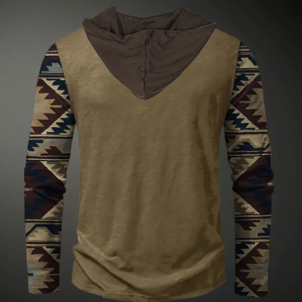 Men's Cowboy Hoodie Hoodies Sweatshirt Fashion Cool Long Sleeve Hooded Vacation Going out Streetwear Blue Brown Drawstring Fall Winter Designer