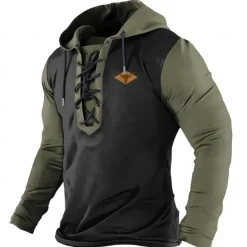 Men's Cowboy Hoodies Fashion Cool Long Sleeve Hooded Brown Green Drawstring Fall Winter Designer