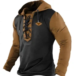 Men's Cowboy Hoodies Fashion Cool Long Sleeve Hooded Brown Green Drawstring Fall Winter Designer
