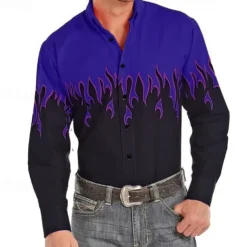 Men's Cowboy Western Shirt Button Up Shirt Cowboy Shirt Long Sleeve Fashion Designer Western Daily Fall & Winter Turndown Collared Shirts 3D Print Front Pocket Red Purple Brown Green Blue+Blue