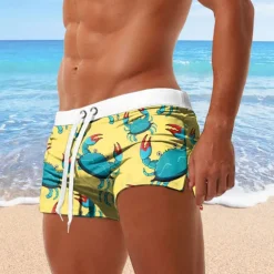 Men's Crab Shrimp Swim Trunks Swim Shorts Board Shorts Mid Waist 3D Print Hawaiian Surfing Holiday Beach Drawstring with Mesh lining Elastic Waist Designer Clothing Apparel