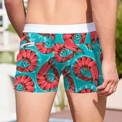 Men's Crab Shrimp Swim Trunks Swim Shorts Board Shorts Mid Waist 3D Print Hawaiian Surfing Holiday Beach Drawstring with Mesh lining Elastic Waist Designer Clothing Apparel