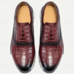 Men's Crocodile Pattern Leather Lace-Up Casual Shoes - Comfortable Oxford Sneakers for Everyday Wear