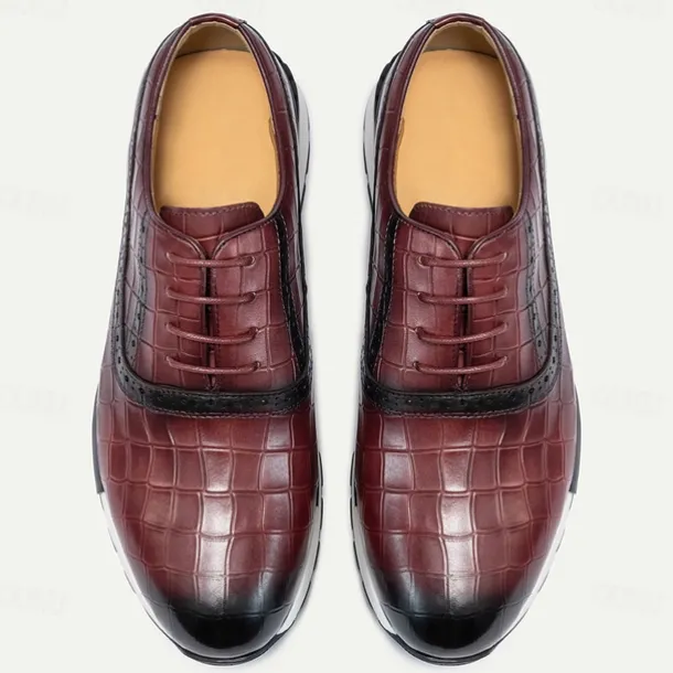 Men's Crocodile Pattern Leather Lace-Up Casual Shoes - Comfortable Oxford Sneakers for Everyday Wear