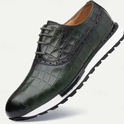Men's Crocodile Pattern Leather Lace-Up Casual Shoes - Comfortable Oxford Sneakers for Everyday Wear