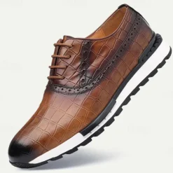 Men's Crocodile Pattern Leather Lace-Up Casual Shoes - Comfortable Oxford Sneakers for Everyday Wear