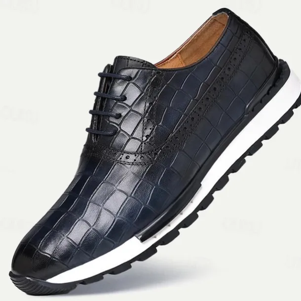 Men's Crocodile Pattern Leather Lace-Up Casual Shoes - Comfortable Oxford Sneakers for Everyday Wear