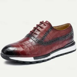 Men's Crocodile Pattern Leather Lace-Up Casual Shoes - Comfortable Oxford Sneakers for Everyday Wear
