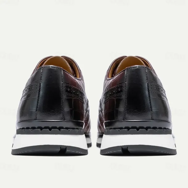 Men's Crocodile Pattern Leather Lace-Up Casual Shoes - Comfortable Oxford Sneakers for Everyday Wear