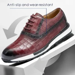 Men's Crocodile Pattern Leather Lace-Up Casual Shoes - Comfortable Oxford Sneakers for Everyday Wear