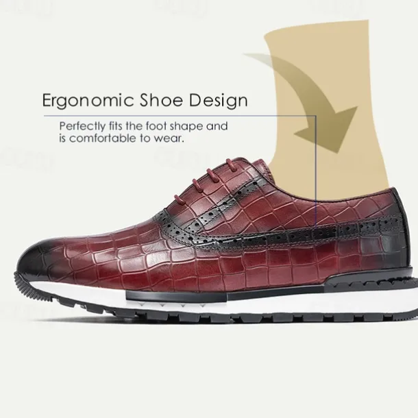 Men's Crocodile Pattern Leather Lace-Up Casual Shoes - Comfortable Oxford Sneakers for Everyday Wear