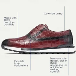 Men's Crocodile Pattern Leather Lace-Up Casual Shoes - Comfortable Oxford Sneakers for Everyday Wear