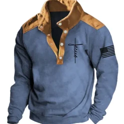 Men's Cross Jesus National Flag Sweatshirts Sweatshirt Long Sleeve Sweatshirt Stand Collar Daily Casual Vintage Retro 3D Print Vacation Sports Outdoor Holiday Print Spring & Fall