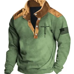 Men's Cross Jesus National Flag Sweatshirts Sweatshirt Long Sleeve Sweatshirt Stand Collar Daily Casual Vintage Retro 3D Print Vacation Sports Outdoor Holiday Print Spring & Fall