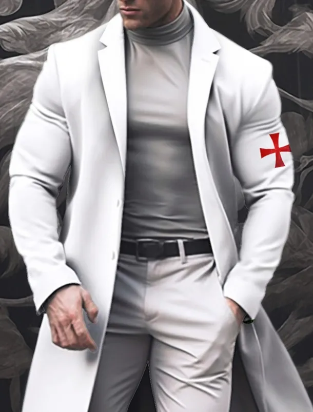 Men's Cross Winter Coat Overcoat Coat Warm Breathable Comfortable Fashion Streetwear Business Work Wear to work Going out Pocket Print Fall & Winter Turndown Long Sleeve Black White khaki