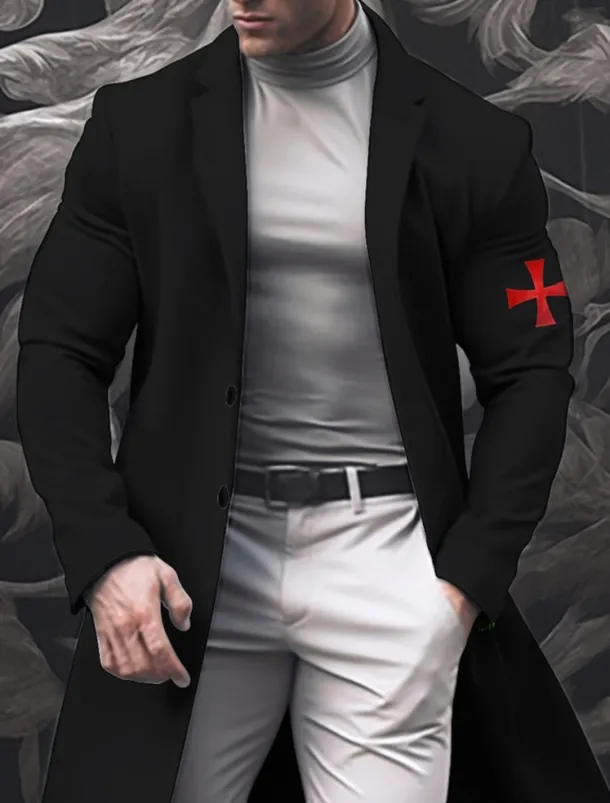 Men's Cross Winter Coat Overcoat Coat Warm Breathable Comfortable Fashion Streetwear Business Work Wear to work Going out Pocket Print Fall & Winter Turndown Long Sleeve Black White khaki