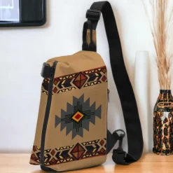 Men's Crossbody Bag Shoulder Bag Chest Bag Polyester Outdoor Daily Holiday Zipper Print Large Capacity Lightweight Multi Carry National Totem Earth Yellow Grey