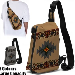 Men's Crossbody Bag Shoulder Bag Chest Bag Polyester Outdoor Daily Holiday Zipper Print Large Capacity Lightweight Multi Carry National Totem Earth Yellow Grey
