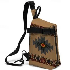 Men's Crossbody Bag Shoulder Bag Chest Bag Polyester Outdoor Daily Holiday Zipper Print Large Capacity Lightweight Multi Carry National Totem Earth Yellow Grey