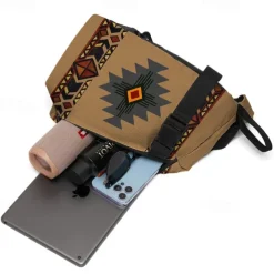 Men's Crossbody Bag Shoulder Bag Chest Bag Polyester Outdoor Daily Holiday Zipper Print Large Capacity Lightweight Multi Carry National Totem Earth Yellow Grey