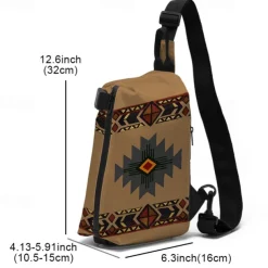 Men's Crossbody Bag Shoulder Bag Chest Bag Polyester Outdoor Daily Holiday Zipper Print Large Capacity Lightweight Multi Carry National Totem Earth Yellow Grey