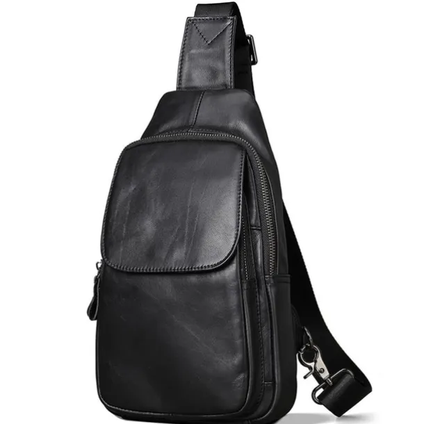 Men's Crossbody Bag Sling Shoulder Bag Chest Bag Crossbody Bag Nappa Leather Cowhide Daily Zipper Black
