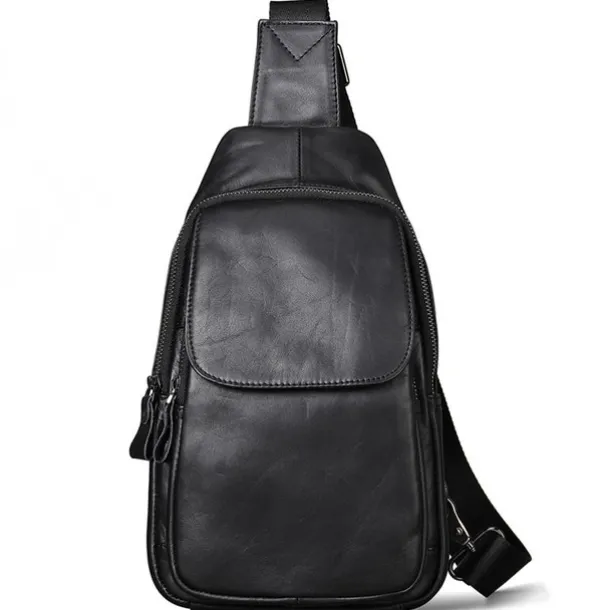 Men's Crossbody Bag Sling Shoulder Bag Chest Bag Crossbody Bag Nappa Leather Cowhide Daily Zipper Black