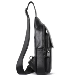 Men's Crossbody Bag Sling Shoulder Bag Chest Bag Crossbody Bag Nappa Leather Cowhide Daily Zipper Black